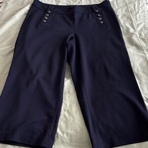 Talbots Navy Wide-Leg Pants with Button Detail